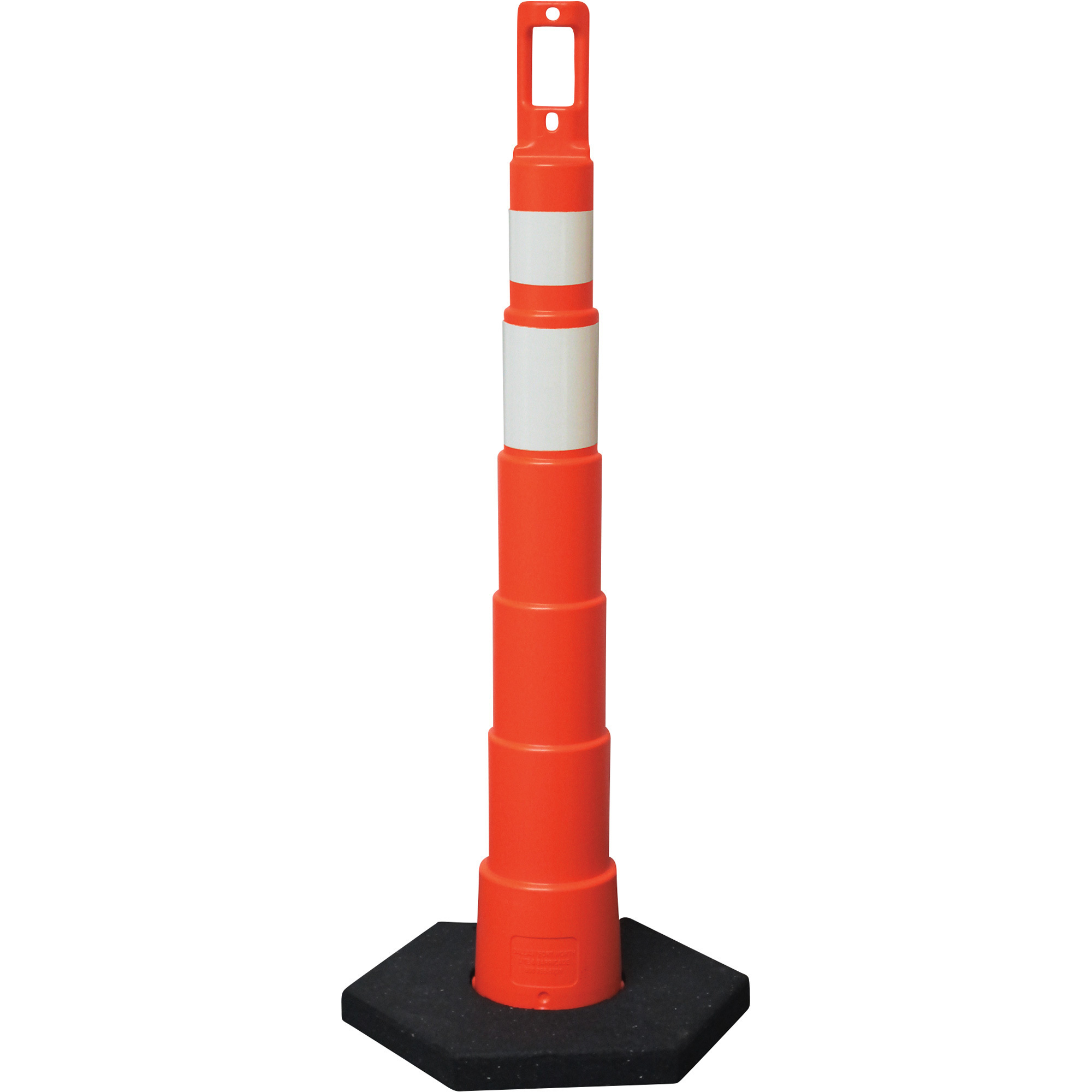 Plasticade Navicade Slim Channelizer Traffic Post with 16-Lb. Base, Orange, 49 1/2in.H x 4in.D x  20 1/4in.W, Model# 650R1-O-4-6-W-HIP-RB16